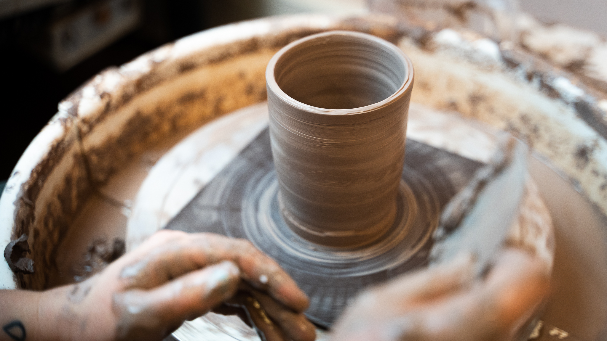 Handmade pottery on the wheel